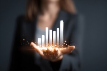 Businesswoman presents a graph indicating financial growth and success.