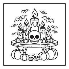 Bold and easy cute halloween coloring pages, vectors, illustration, line art, black & white deasgns, halloween coloring book, halloween coloring pages, halloween elements