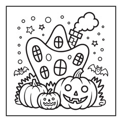 Bold and easy cute halloween coloring pages, vectors, illustration, line art, black & white deasgns, halloween coloring book, halloween coloring pages, halloween elements