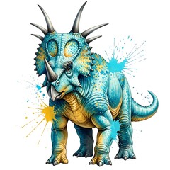 Fototapeta premium A vibrant illustration of a majestic Triceratops dinosaur. 
