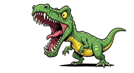 A fierce green dinosaur with open mouth. 