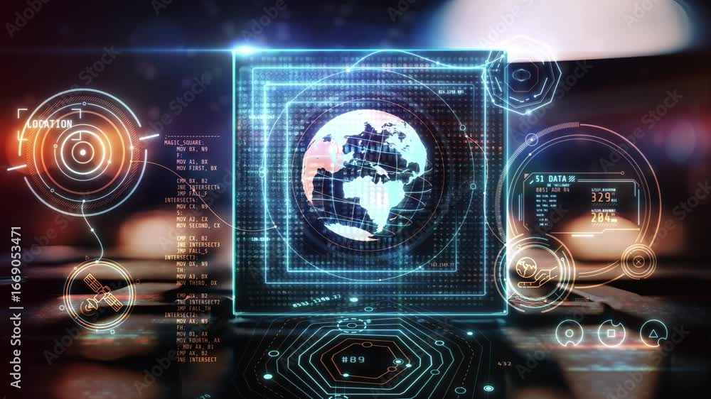 Poster artificial intelligence processing global data flow in futuristic hologram
