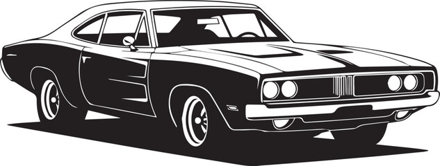 minimalist silhouette of classic american performance coupe vector illustration in black and white