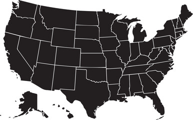 editable vector map of united states with each state border separated black and white design