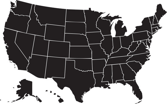editable vector map of united states with each state border separated black and white design