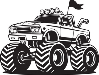 editable monster truck vector ai eps jpeg png dynamic black and white illustration with rugged suspension designv © AIcon Star