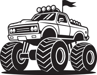 powerful monster truck graphic vector illustration in flat black and white style ai eps jpeg png editable