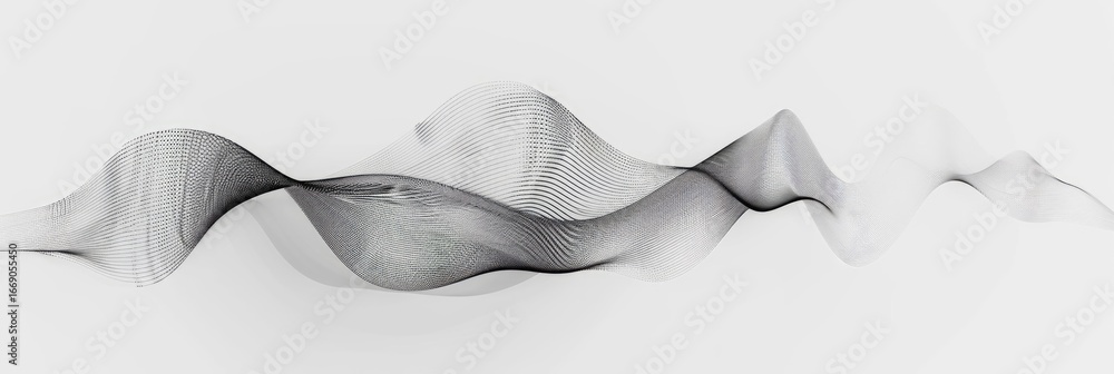 Aufkleber abstract grayscale artwork depicting a flowing, wave-like form composed of delicate, interwoven line