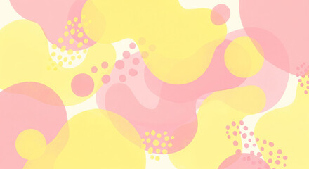  A vibrant and cheerful abstract background featuring a whimsical pattern of organic shapes and fluid forms. The playful design uses a bright color palette of soft yellow and light pink