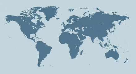 A monochrome, modern vector map of the world with all continents and countries filled in a subtle, dusty blue color. This clean and stylish design is perfect for presentations, educational content © Platon