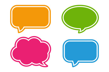 Colorful Communication Bubbles Set Representing Dialogue Conversation and Messaging in Orange Green Pink and Blue Isolated on White Background