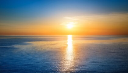Naklejka premium sunset over still sea on white background golden and blue gradients melt together smooth tones and depth evoke peaceful evening atmosphere