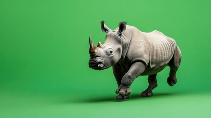 Majestic rhino charging against vibrant green backdrop