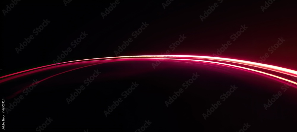 Poster pink light trails curve over dark space; abstract background for design