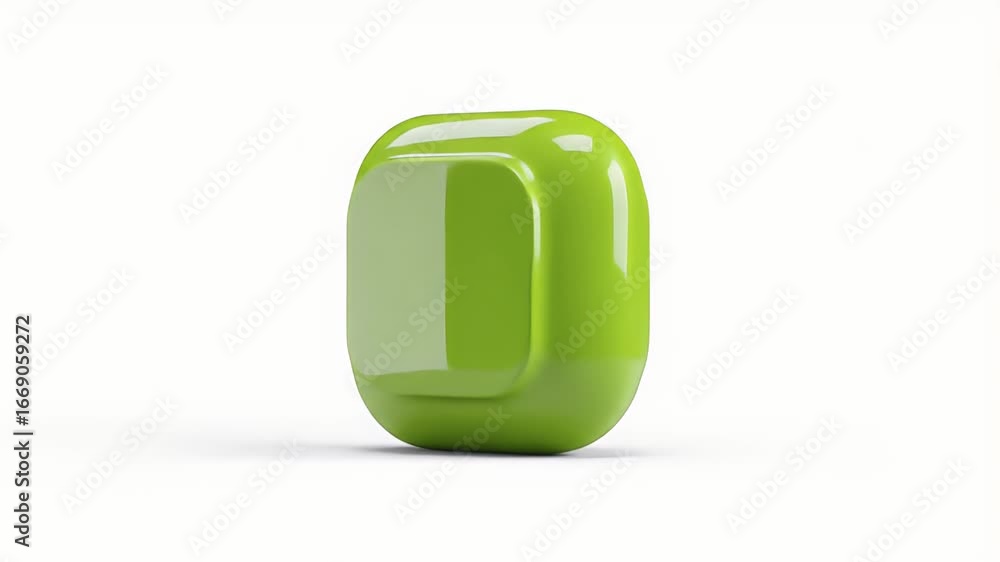 Poster dynamic green 3d object: smooth rotation on white background