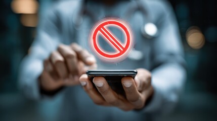 Focused hands holding a phone with rejected UTI antibiotic prescription alert blurred surroundings highlighting telemedicine challenges for resistant infections.