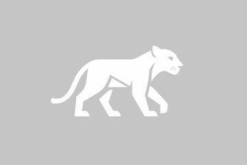 Elegant graphic illustration of a white big cat, a symbol of power
