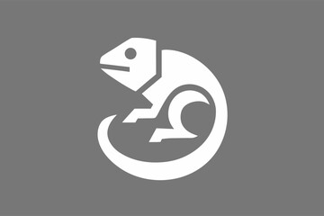 Geometric Chameleon Logo: An emblem of adaptability and resilience, this artistic representation of a chameleon on a gray background symbolizes evolution.