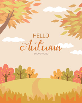 landscape with fall leaves, background image, season, illustration, plants, nature