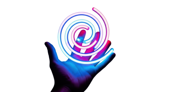 Illuminated spiral in hand abstract concept for magic power and futuristic technology background design idea on transparent background