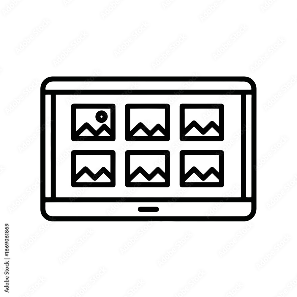 Poster vector icon of computer screen displaying photo gallery