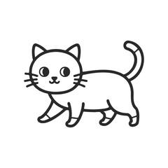 Obraz premium Cute outline drawing of a playful cat with big eyes and curled tail on white background