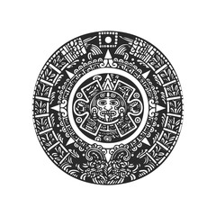 Obraz premium Ancient aztec calendar stone illustration with intricate geometric patterns