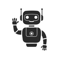 Fototapeta premium Cute black and white robot waving with smile and antennae