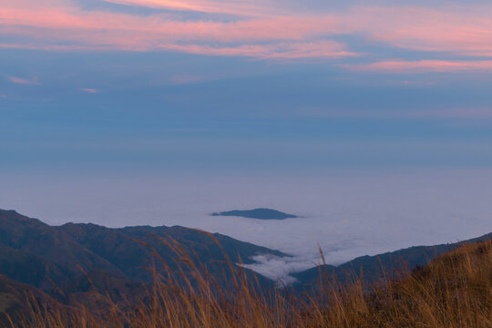 Panoramic view from the summit of Pu&ntilde;ay Hill at sunrise in the province of Chimborazo, Ecuador