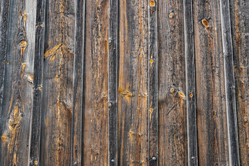 Close-up of weathered, antique wooden plank in an ancient Central European village, with soft...