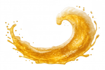 Golden beer is splashing, creating a dynamic wave with foam on a transparent background, perfect for beverage-related designs