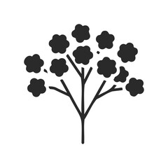 Fototapeta premium Black silhouette of simple flowering plant on white background