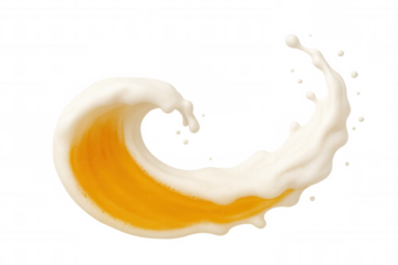Golden beer creating a lively wave with its frothy white foam, beautifully isolated on a transparent background