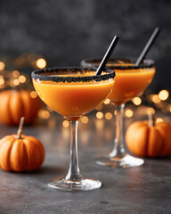 Festive Orange Halloween Cocktails Served