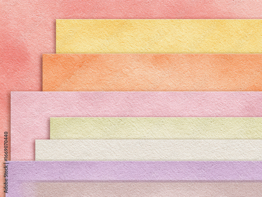 Poster A colorful stack of paper or cardstock, transitioning from orange to purple Layered with visible edges, against a neutral background Flat style, minimal shadows or textures No discer - AI-Generated