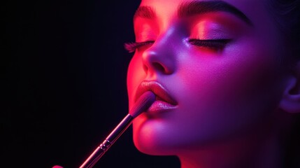 Captivating neon makeup portrait: artistic expression in vivid pink and purple light