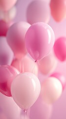 floating pink balloons with dreamy pastel background and soft blurred effect