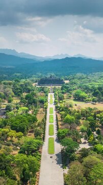 Vertical video Time lapse aerial view of Borobudur Temple, Central Java, Indonesia