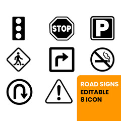 Vector Road Signs Set – Traffic, Stop, Parking, Pedestrian, and Warning Symbols