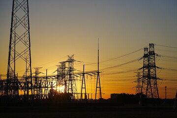 The power supply facilities of contour in the evening