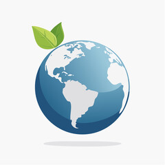 Obraz premium Blue Earth Globe with Green Leaves