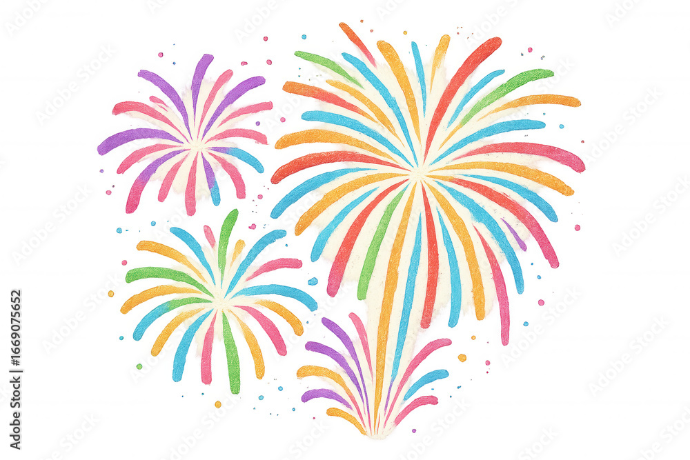 Poster colorful fireworks exploding against a transparent background, creating a festive and vibrant atmosp