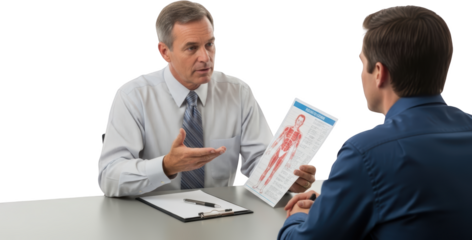 Doctor explains human anatomy diagram to patient during consultation isolate human body medical healthcare