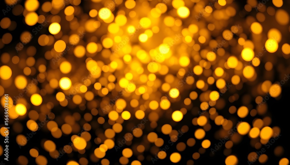 Poster a mesmerizing display of golden bokeh lights against a dark background, creating a dreamy effect.