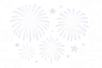 Festive white fireworks exploding against a transparent background, creating a celebratory atmosphere