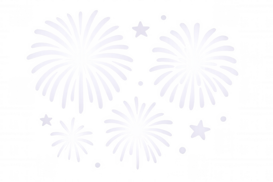 Festive white fireworks exploding against a transparent background, creating a celebratory atmosphere