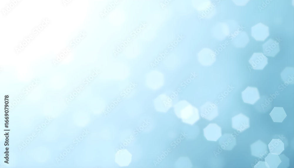 Poster Light blue bokeh background with hexagonal highlights.