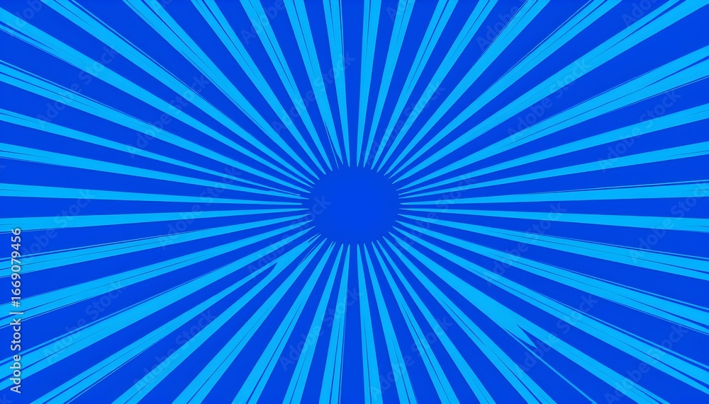 Poster blue radial burst pattern emanating from a central point, creating a dynamic and energetic visual ef