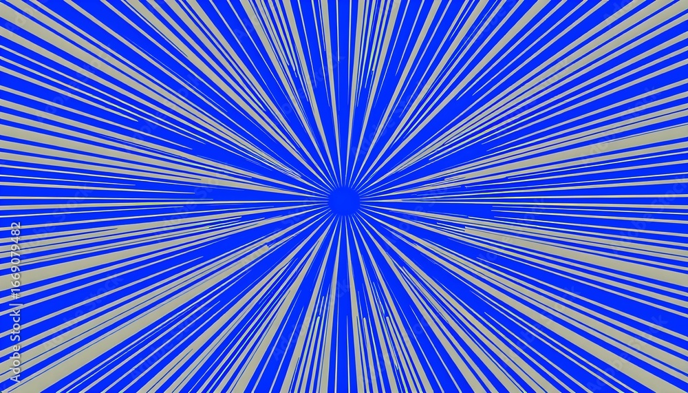 Poster abstract radial pattern featuring blue lines emanating from a central point against a gray backgroun