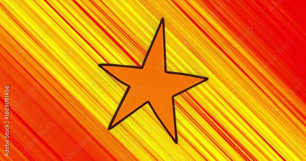 Poster on start star spinning clockwise while streaks sliding shifting colors creating motion